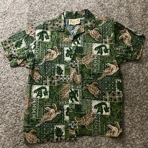 Boys button up, size medium, green & brown